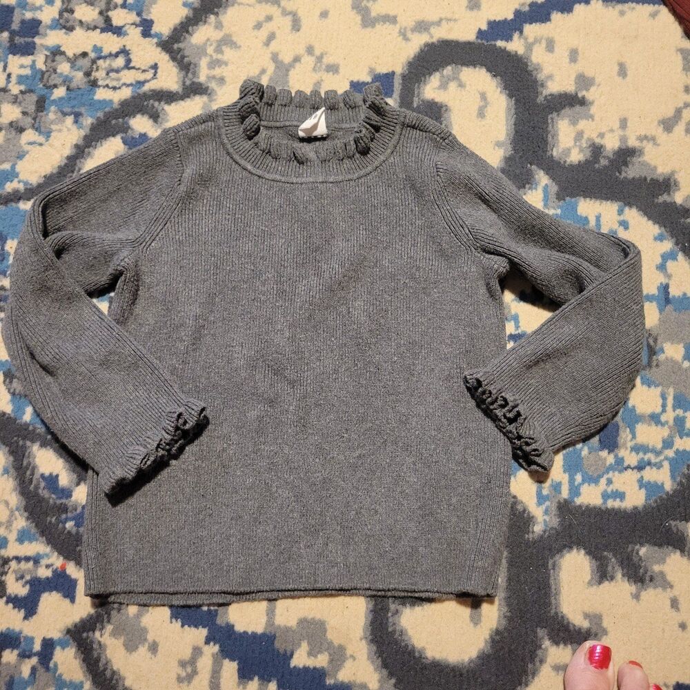 Baby GAP Gray Knit Ruffle Collar Long Sleeve Pullover Toddler Top 2 Years